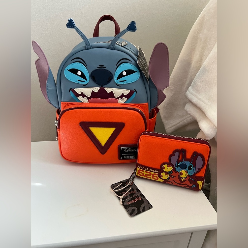NWT Loungefly Stitch Experiment 626 Backpack and Wallet - Blue and Orange
